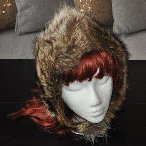 Vintage Raccoon Fur Winter Bonnet Hat Chin Strap Unisex Cap S Apres Ski